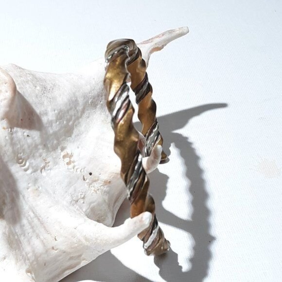 Mixed Metal Copper Pewter Twist Cuff Bracelet Copper Sil… - Picture 3 of 6